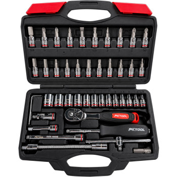46pc 1/4" Dr Socket, Ratchet & Bits Set