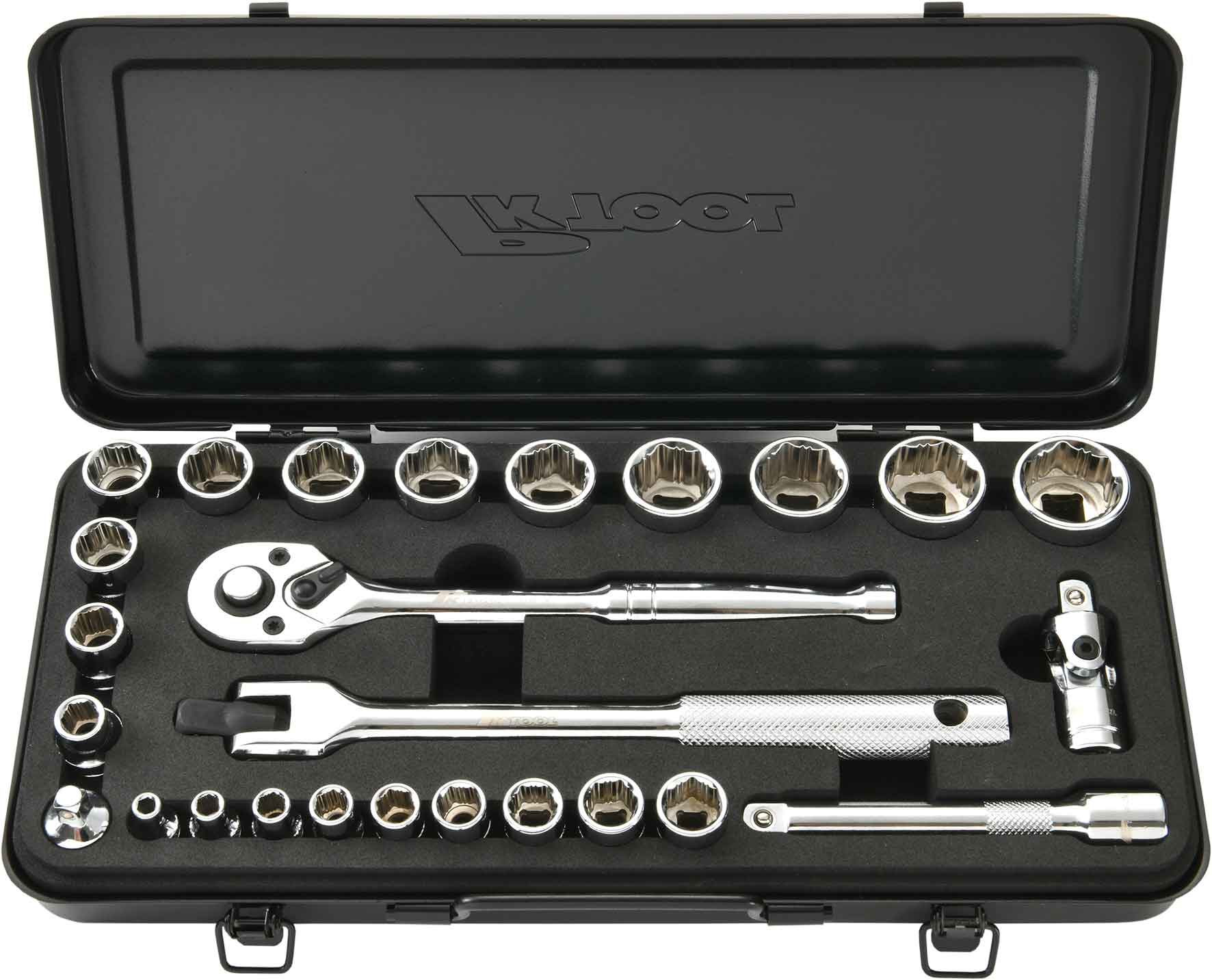 26pc 1/4” & 3/8” Hex Dr Socket Set