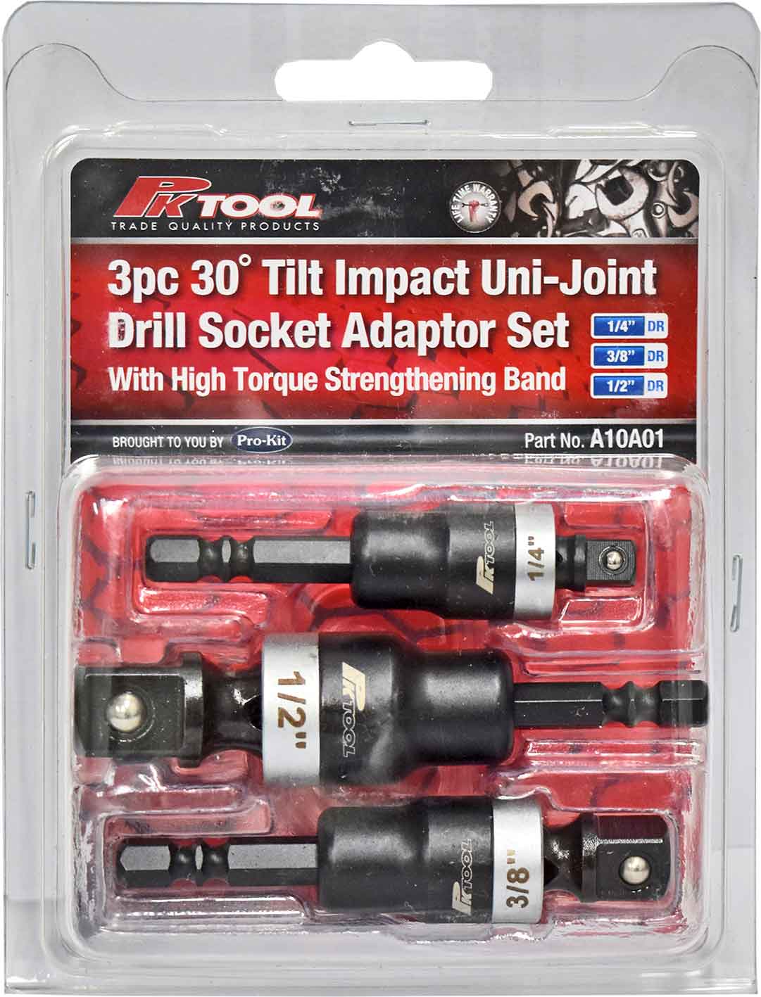 3pc 30˚ Tilt Impact Uni-Joint Drill Socket Adaptor Set with High Torque Strengthening Band