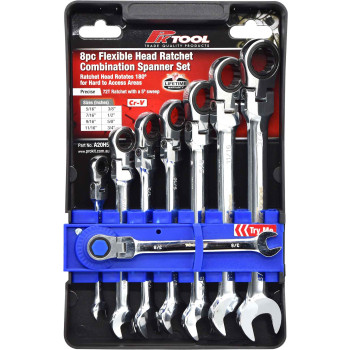 8pc SAE Flexible Head Ratchet Combination Spanner Set
