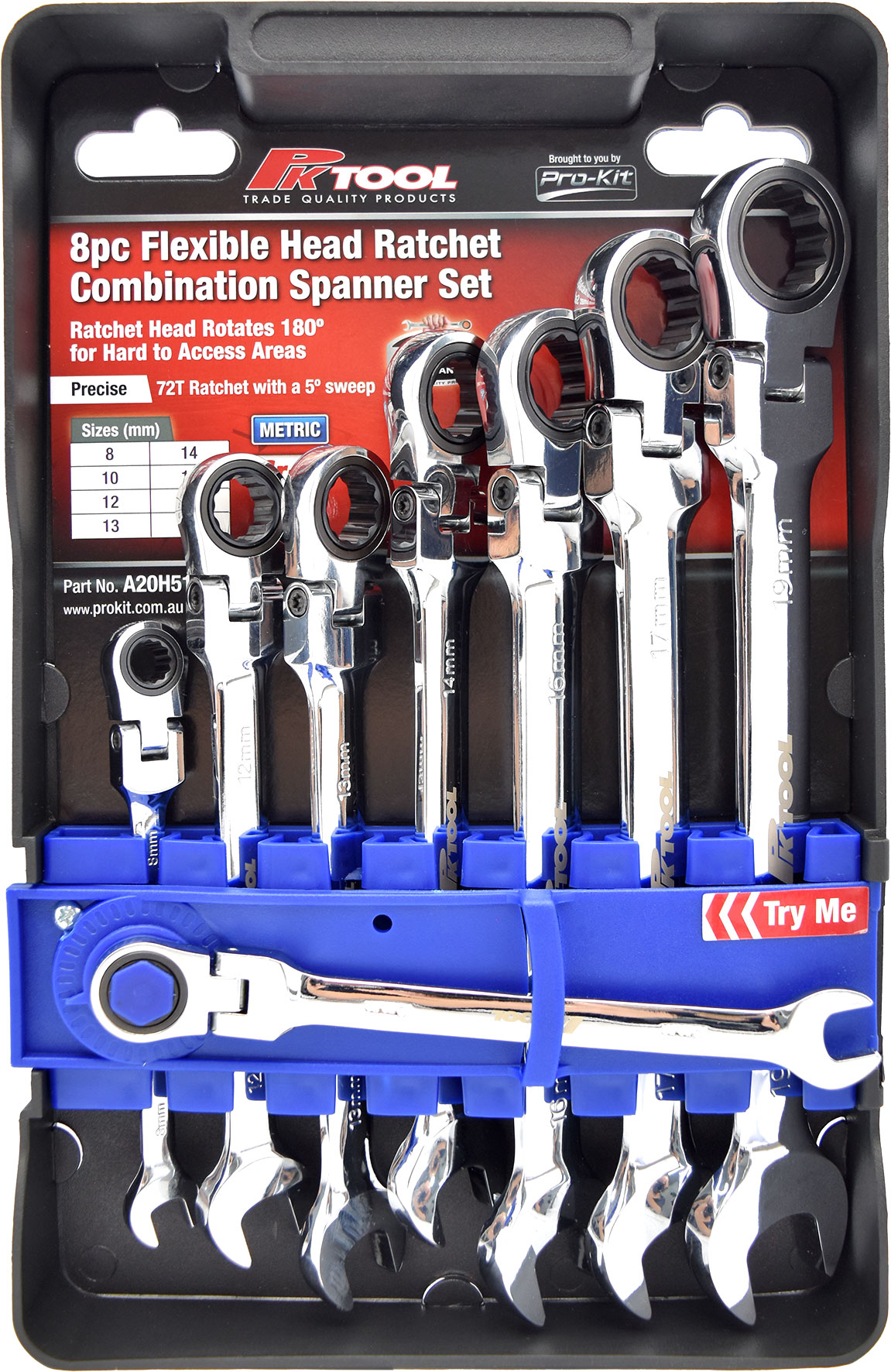 8pc Flexible Head Ratchet Combination Spanner Set