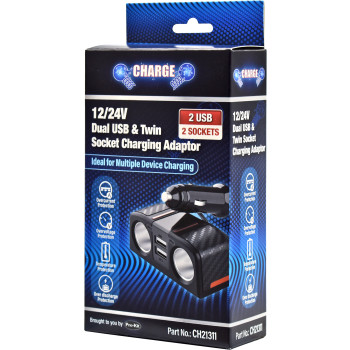 12/24V Dual USB & Twin Socket Charging Adaptor