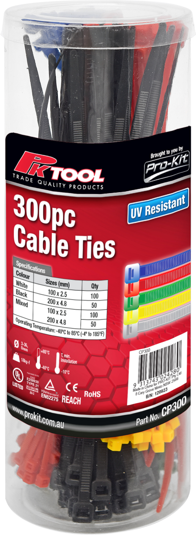 300pc Mixed Colours Cable Ties