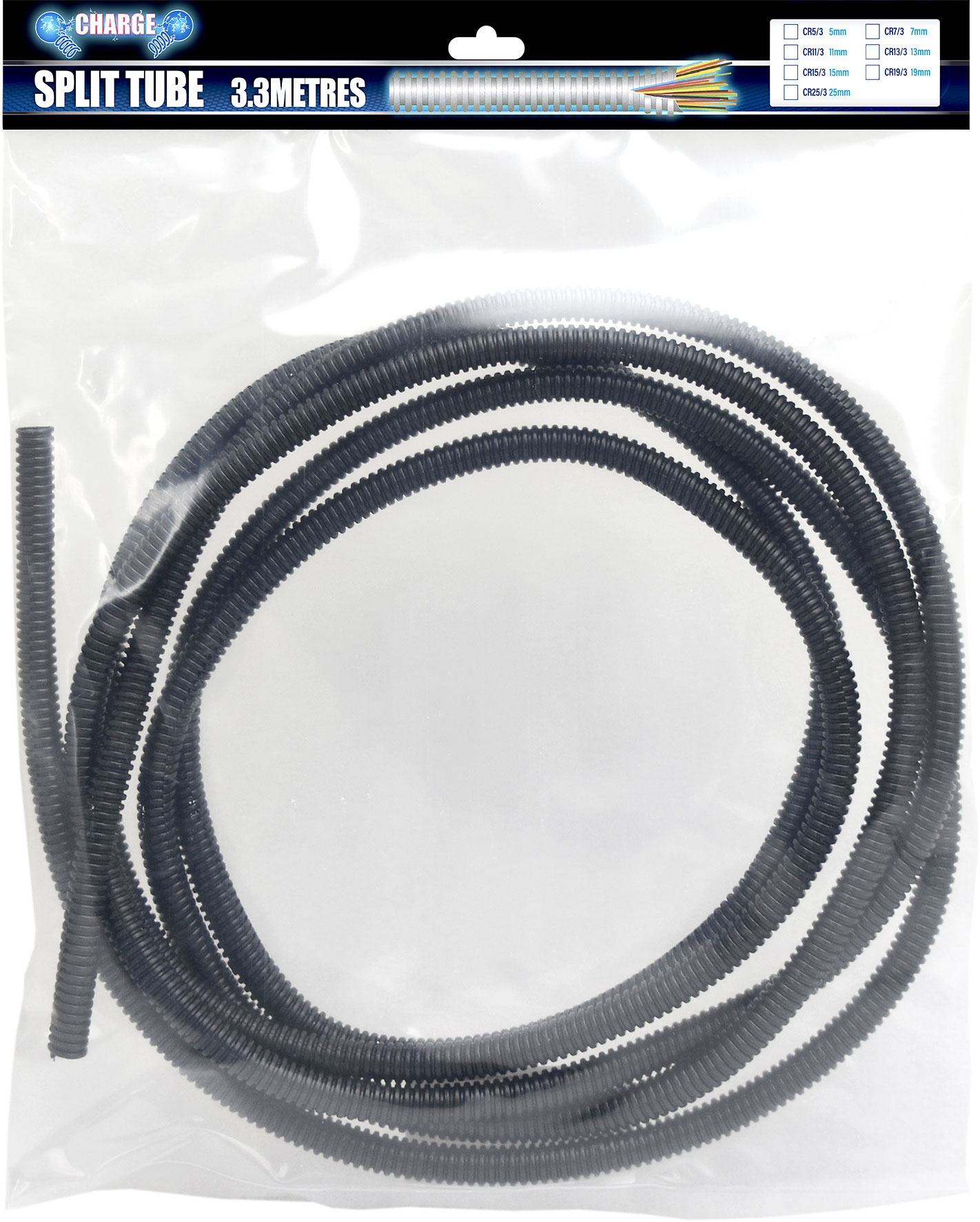 7mm x 3.3m Black Split Tube