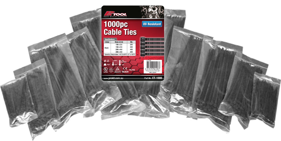 1000pc Mixed Sizes Black  Cable Ties
