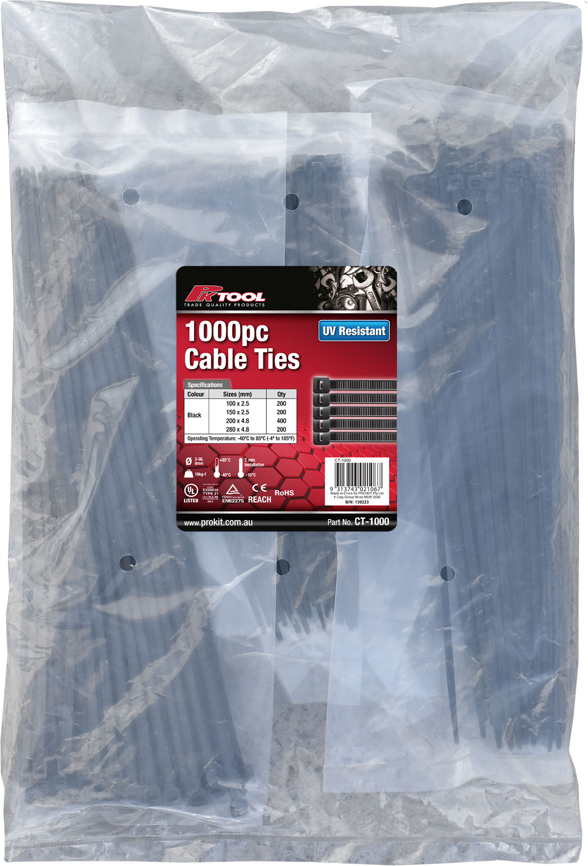 1000pc Mixed Sizes Black  Cable Ties