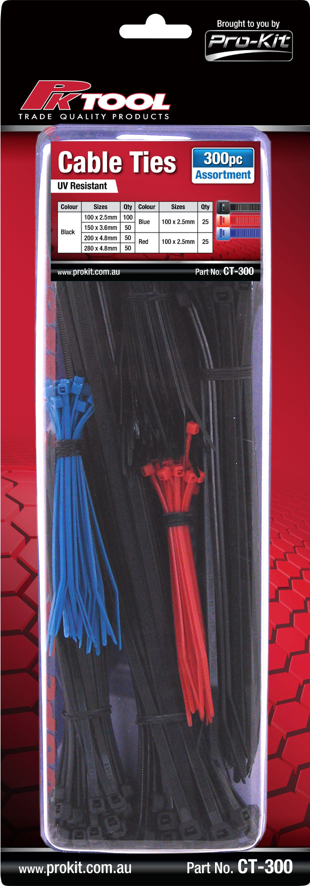 300pc Mixed Sizes & Colours Cable Ties