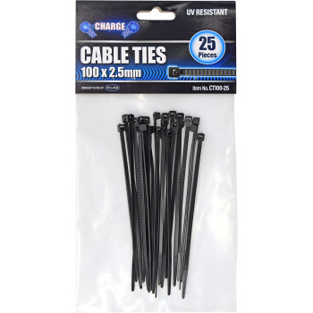 100mm 25pc Black Cable Ties