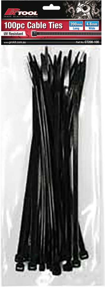 200mm 100pc Black Cable Ties