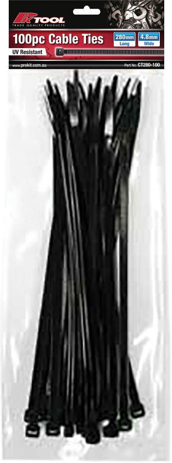 280mm 100pc Black Cable Ties
