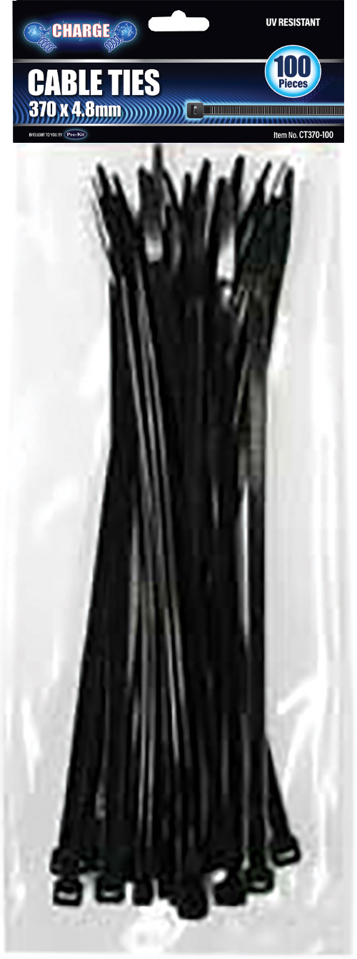 370mm 100pc Black Cable Ties