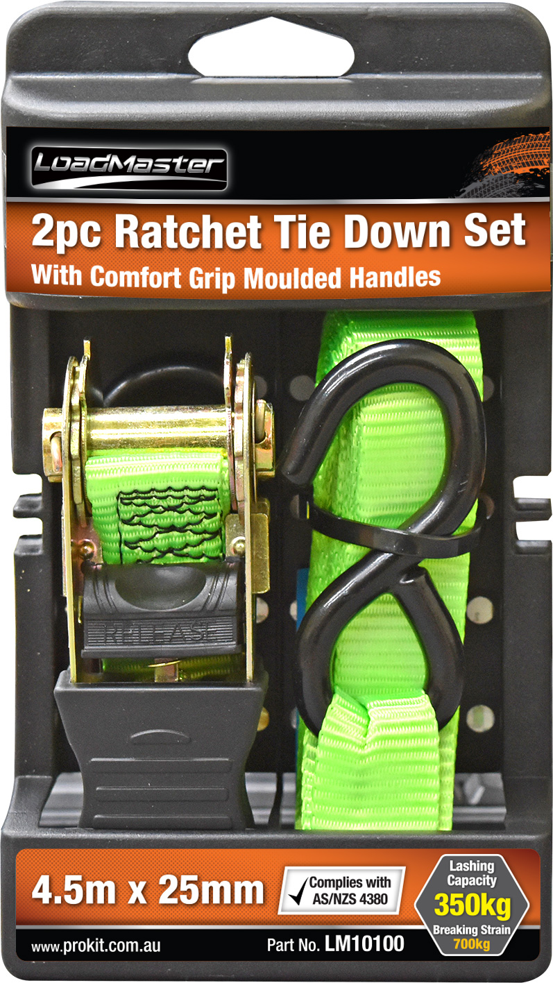 2pc 25mm x 4.5m Ratchet Tie Down Set