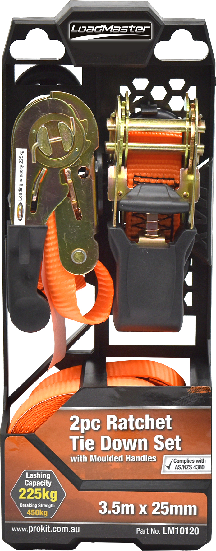 2pc 25mm x 3.5m Ratchet Tie Down Set with Moulded Handles & S Hooks