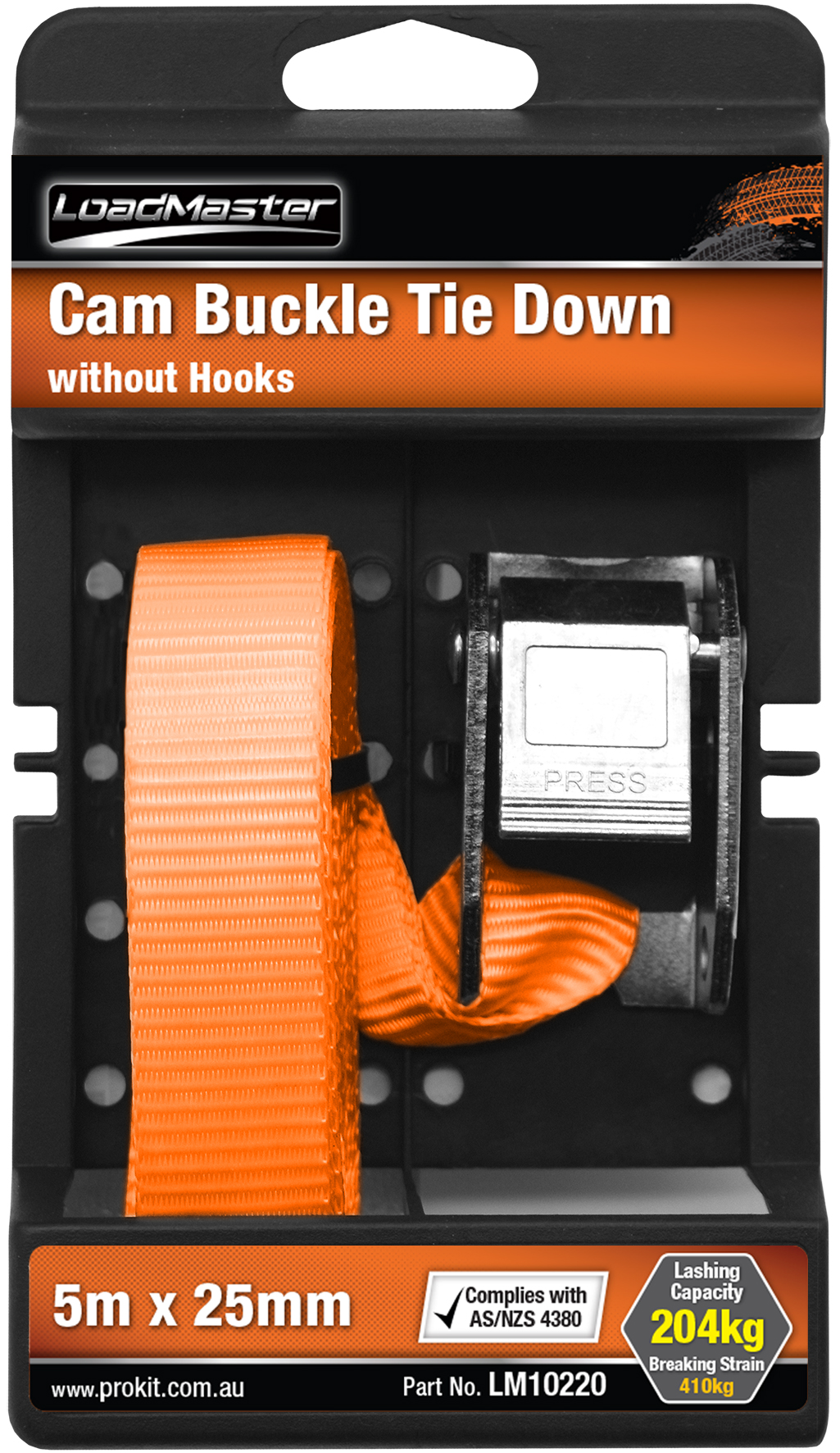 25mm x 5m Endless Cam Buckle Tie Down with Moulded Handles & without Hooks