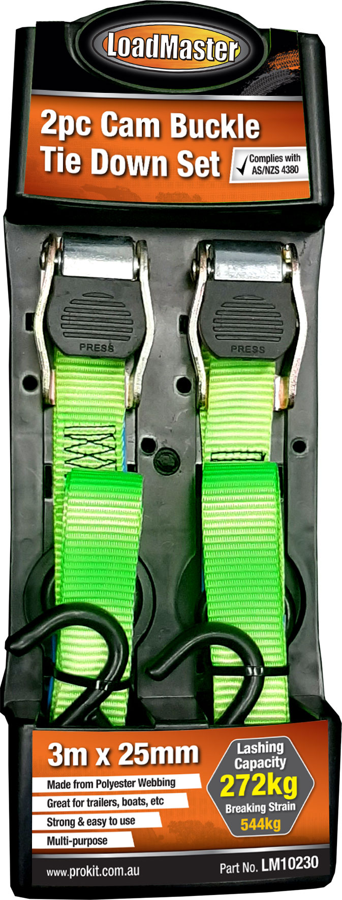2pc 25mm x 3m Cam Buckle Tie Down Set