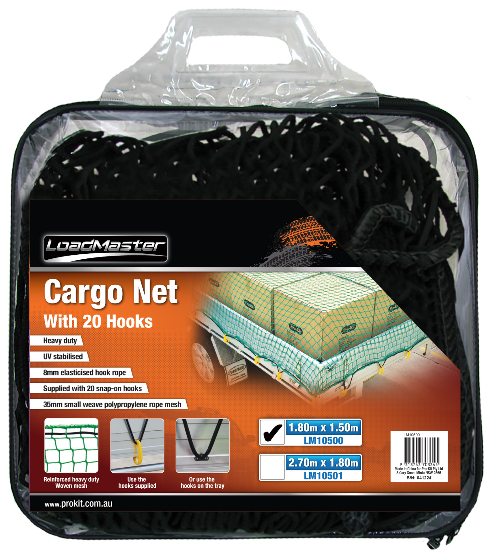 1.80m x 1.50m Small Mesh Top Cargo Net with 20 Hooks