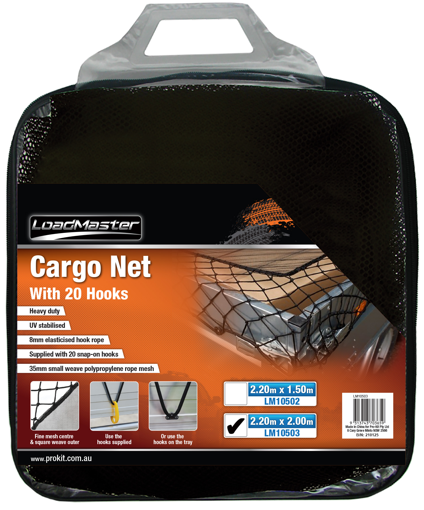 2.20m x 2.00m Mesh & Weave UTE & Cargo Net with 20 Hooks