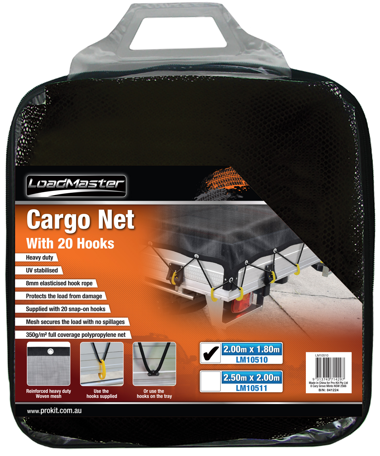 2.00m x 1.80m Heavy Duty Fine Mesh Cargo Net with 20 Hooks