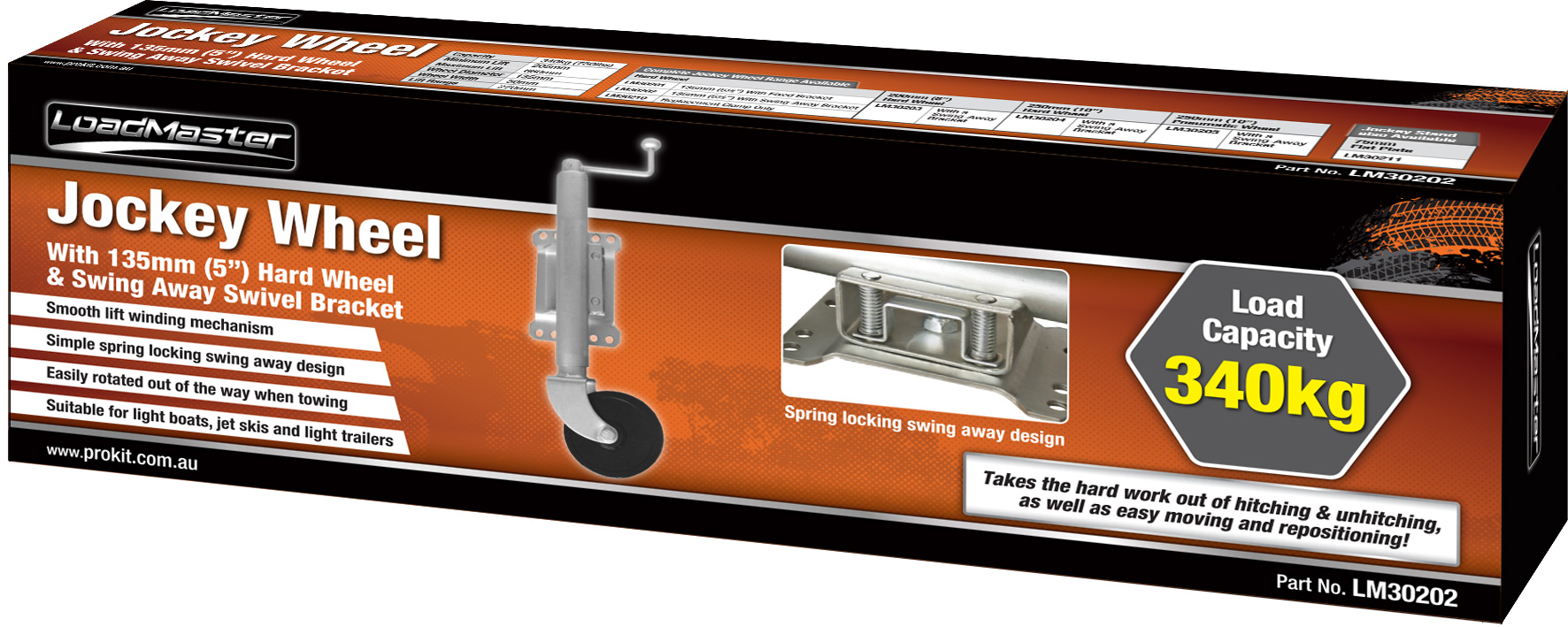 Jockey Wheel with 135mm Hard Wheel & Swing Away Swivel Bracket