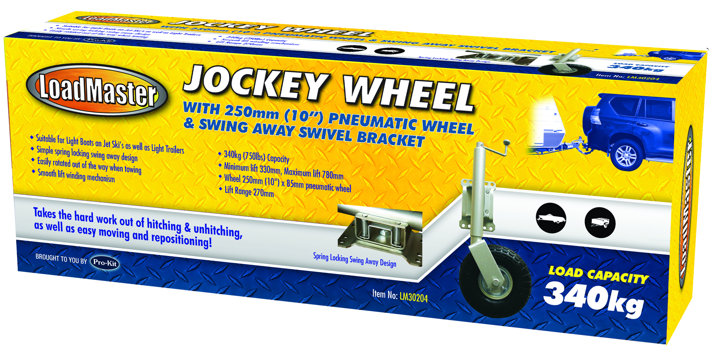 Jockey Wheel with 250mm Hard Wheel & Swing Away Swivel Bracket