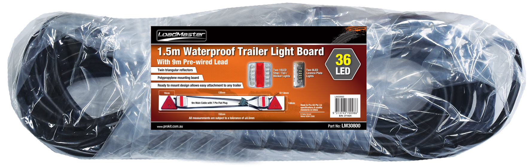 1.5m Waterproof Trailer Light Board with 9m Pre-wired Lead