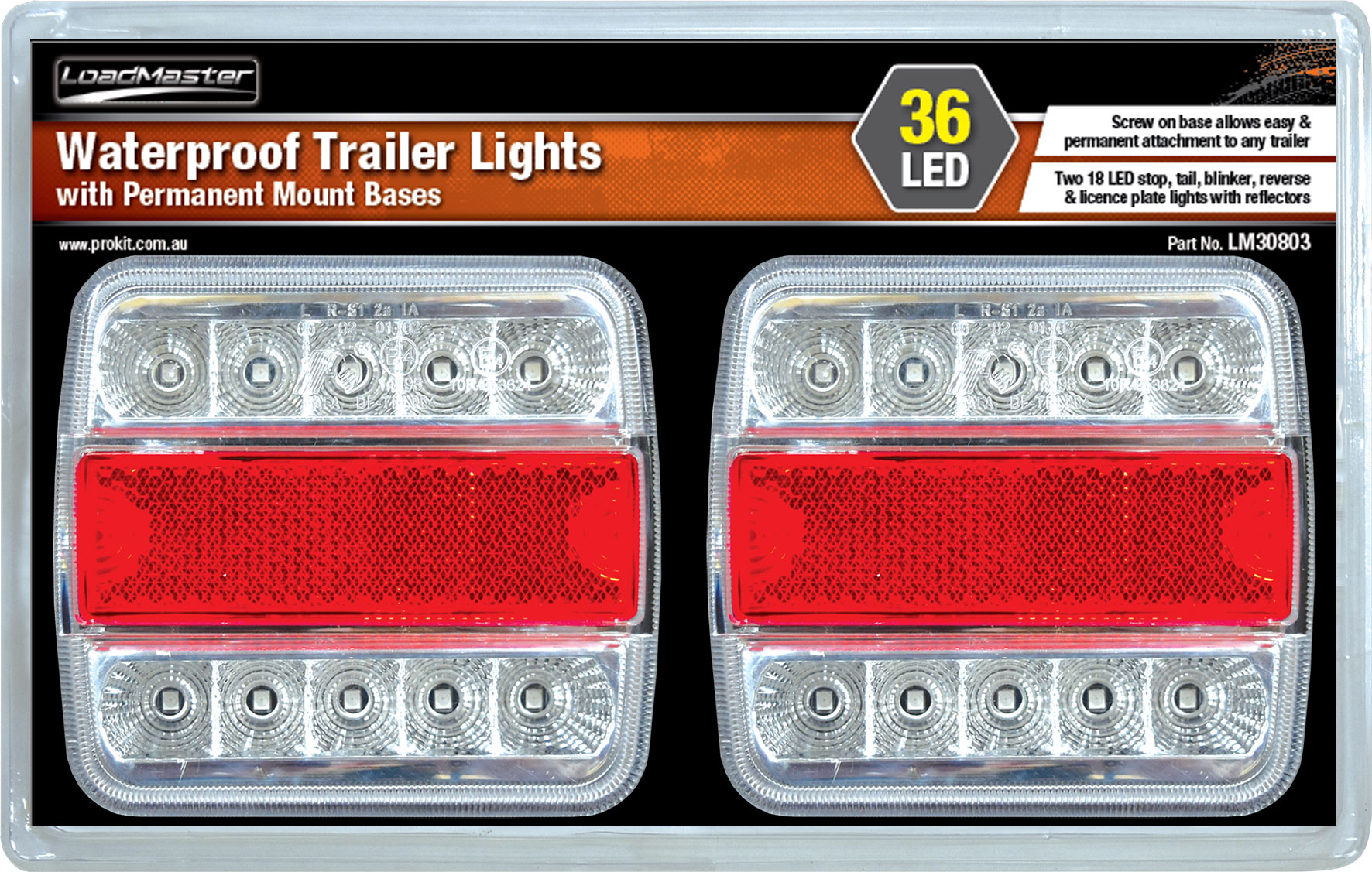2pc Waterproof Trailer Lights with Permanent Bases
