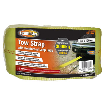 100mm x 9m Tow Strap With Reinforced Loop Ends