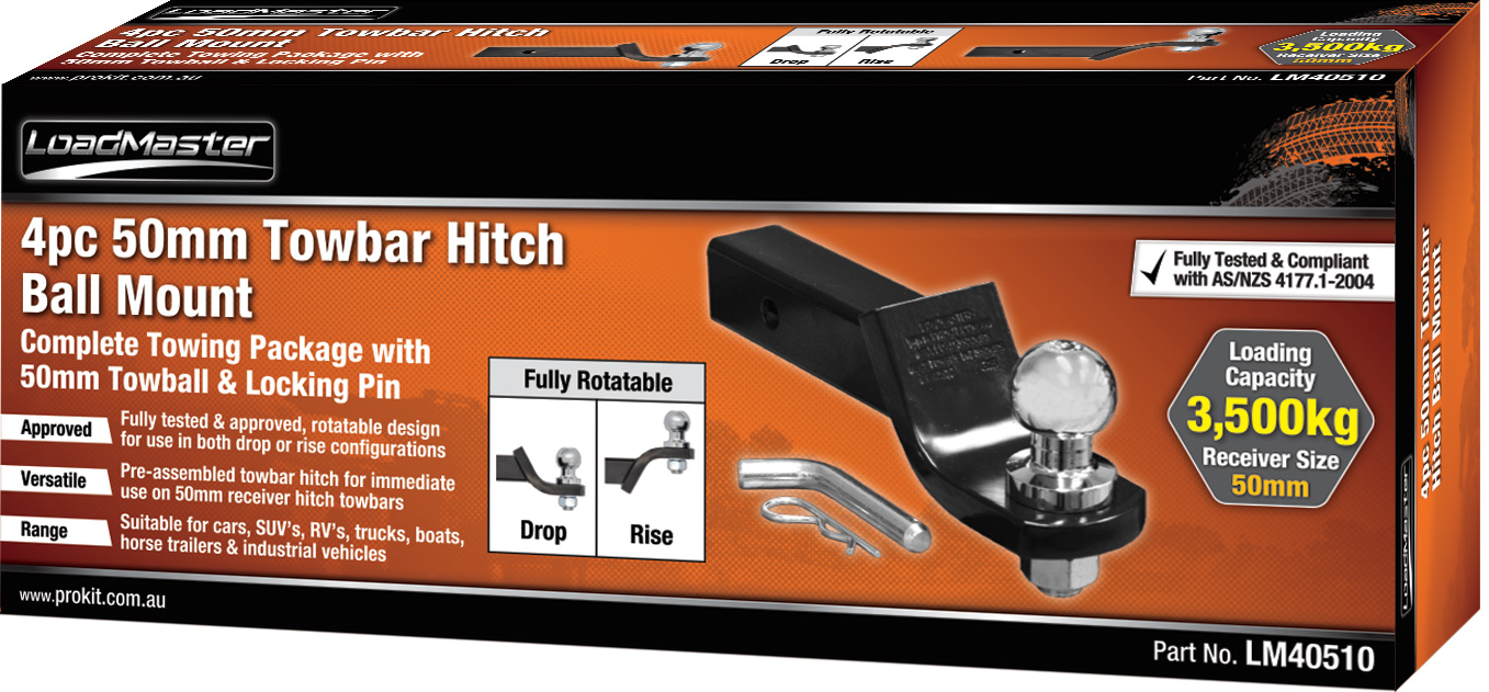 4pc 50mm Towbar Hitch Ball Mount with 50mm Towball & Locking Pin