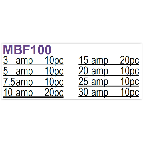 100pc Mixed Mini Blade Fuse Kit