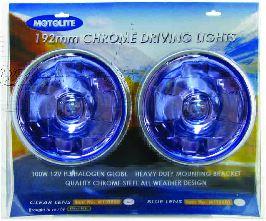 DRIVING LIGHT – 200mm (“) 2pc UNIVERSAL STAINLESS STEEL BLUE GLASS 100W