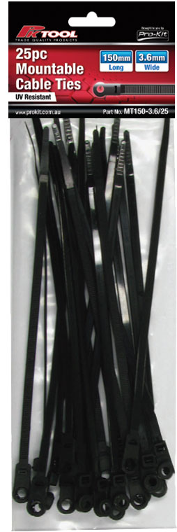 25pc 150 x 3.6mm Mountable Cable Ties