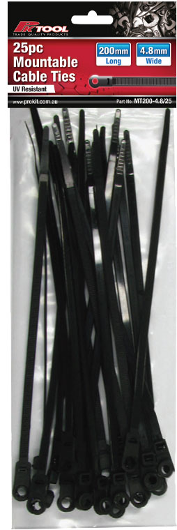 25pc 200 x 4.8mm Mountable Cable Ties