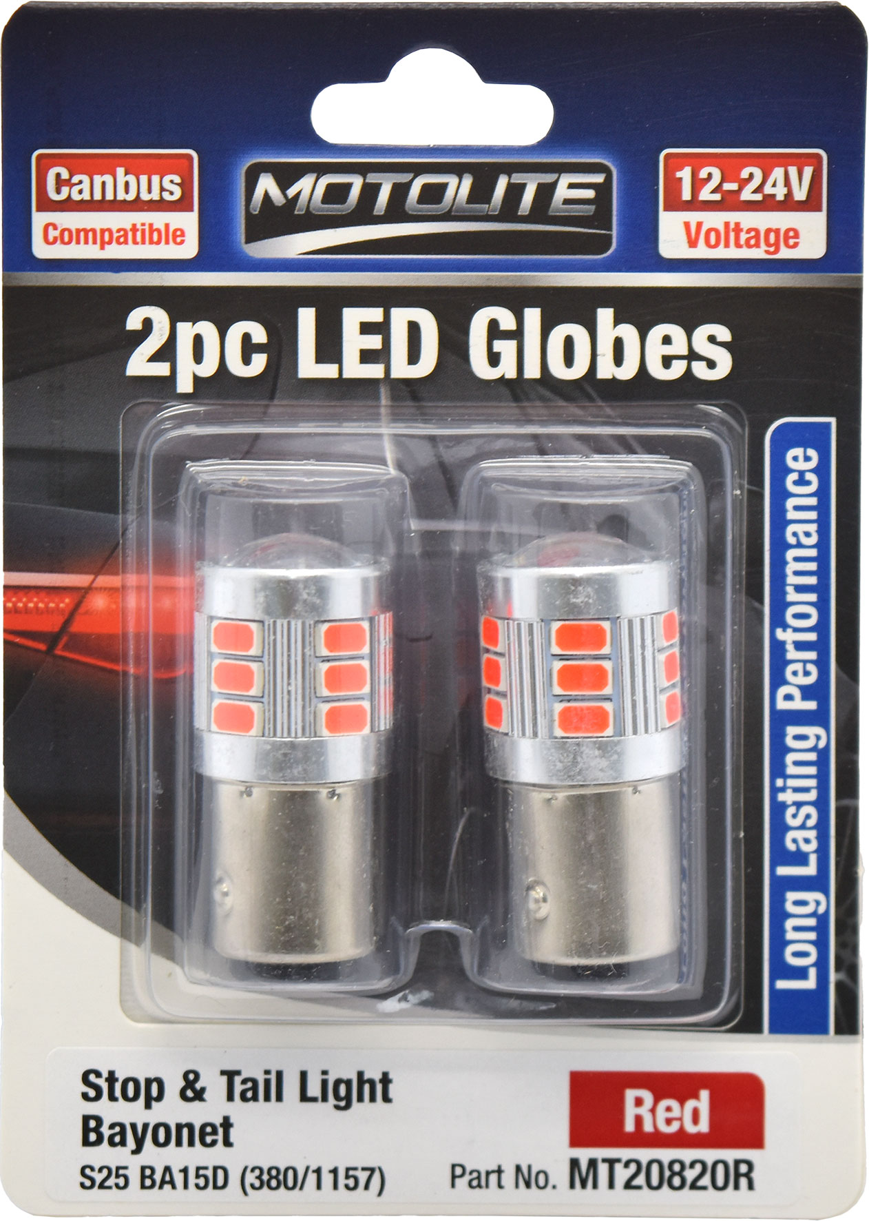 2pc S25 BA15D (380/1157) Red LED Globes