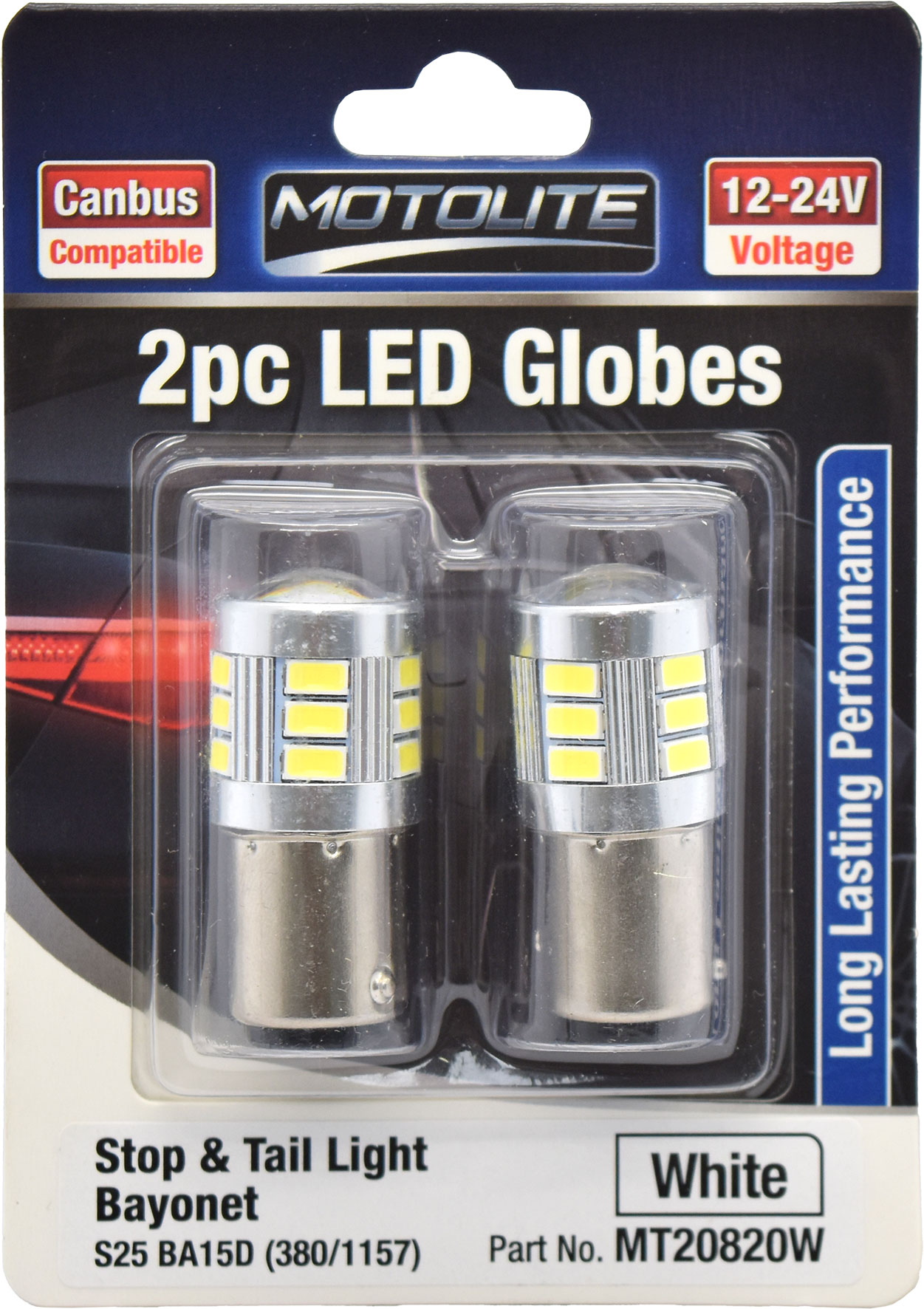 2pc LED Globes S25 BA15D (380/1157) White