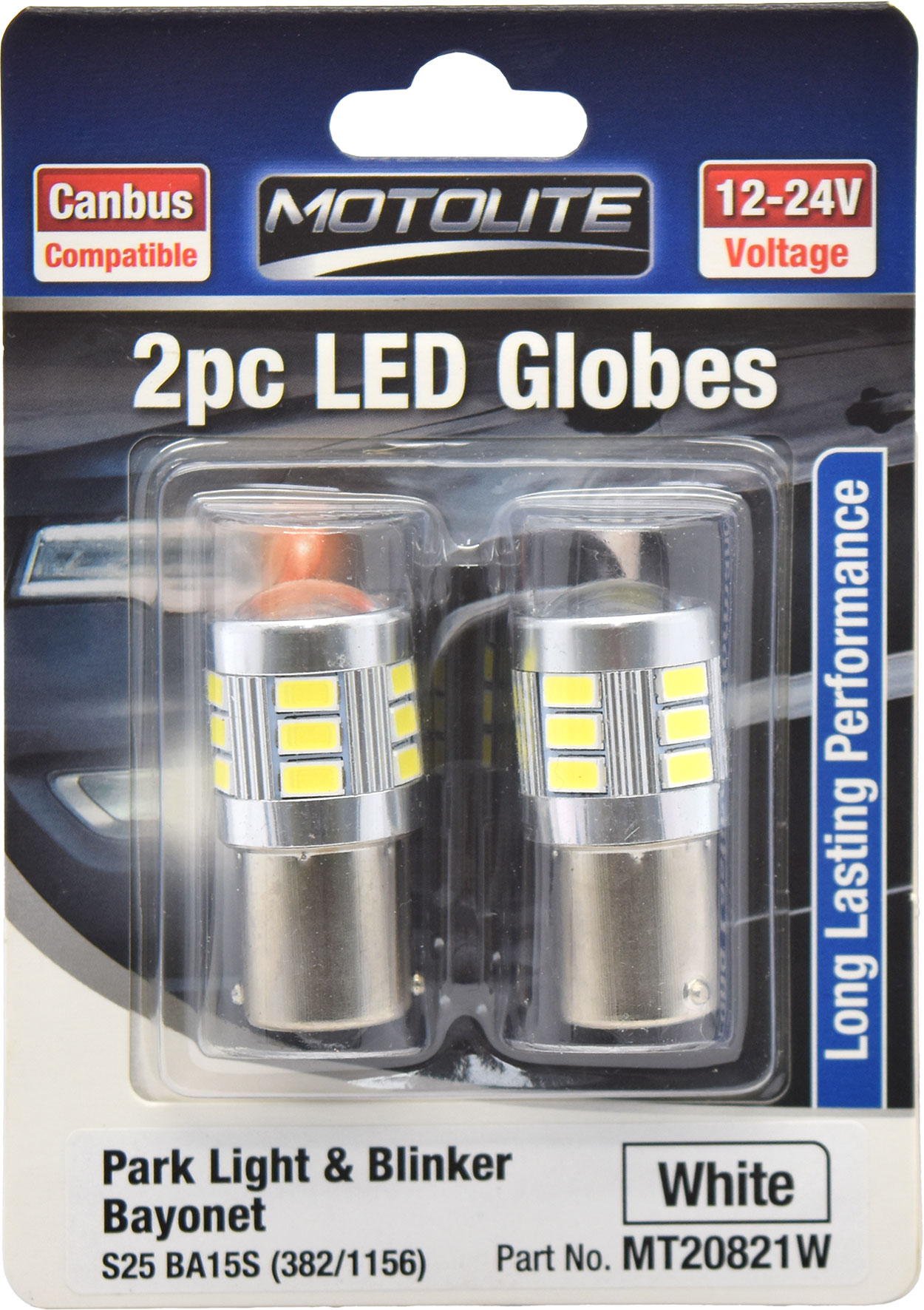 2pc LED Globes S25 BA15S (382/1156) White