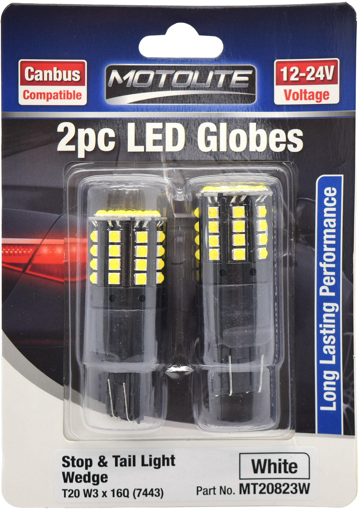 2pc LED Globes T20 W3 x 16D (7440) White