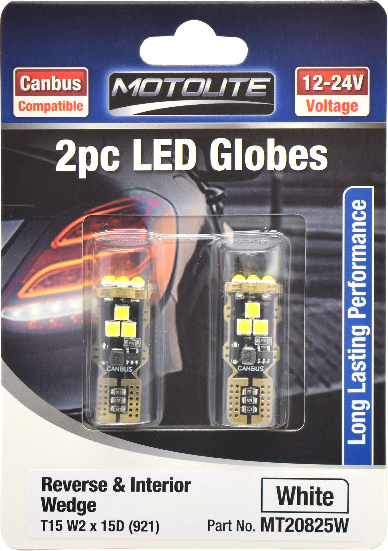 2pc LED Globes T15 W2 x 15D (921) White