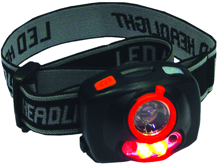 TORCH – HEAD LAMP 1LED WITH AUTO ON/OFF, 2LED WARNING LIGHTS