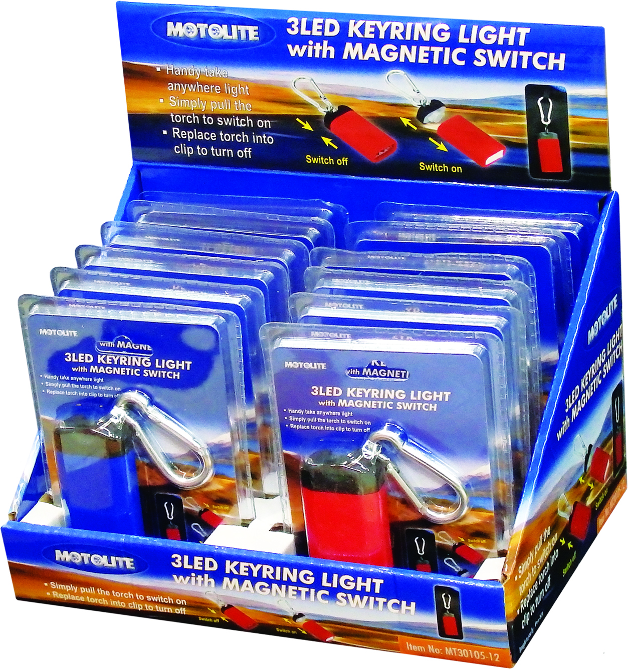 TORCH – 3 LED KEYRING MAGNET SWITCH in 12pc POS DISPLAY