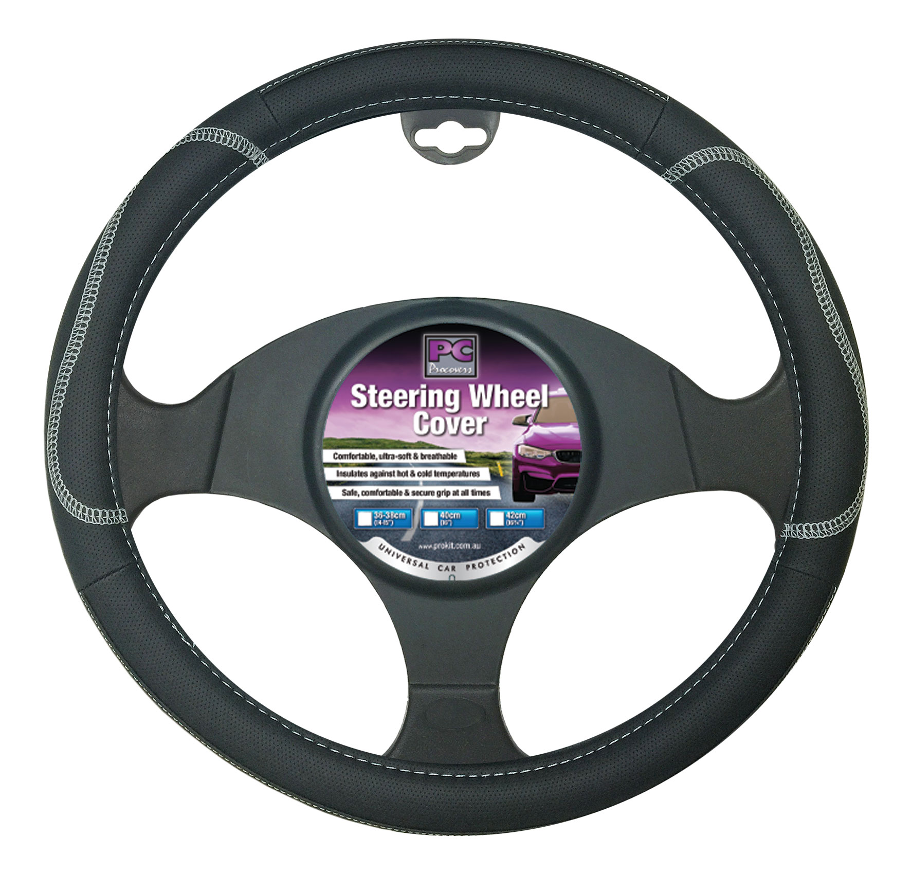 Breathable Black with Gray Embossing Steering Wheel Cover