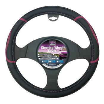 Breathable Black with Pink Embossing Steering Wheel Cover