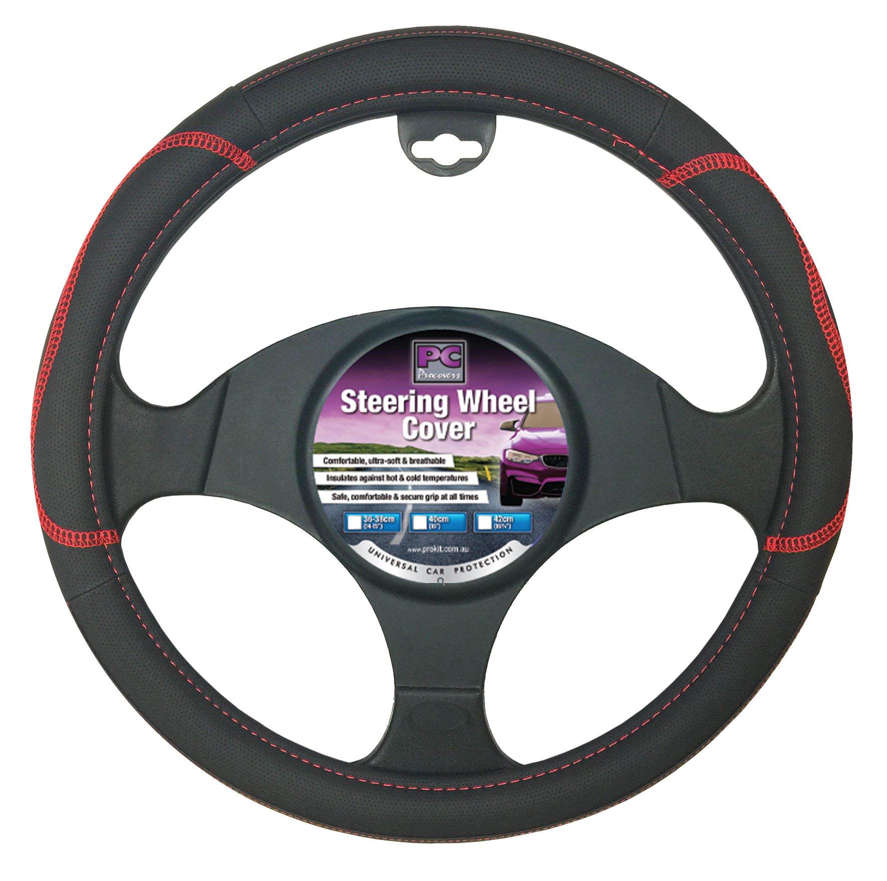 Breathable Black with Red Embossing Steering Wheel Cover