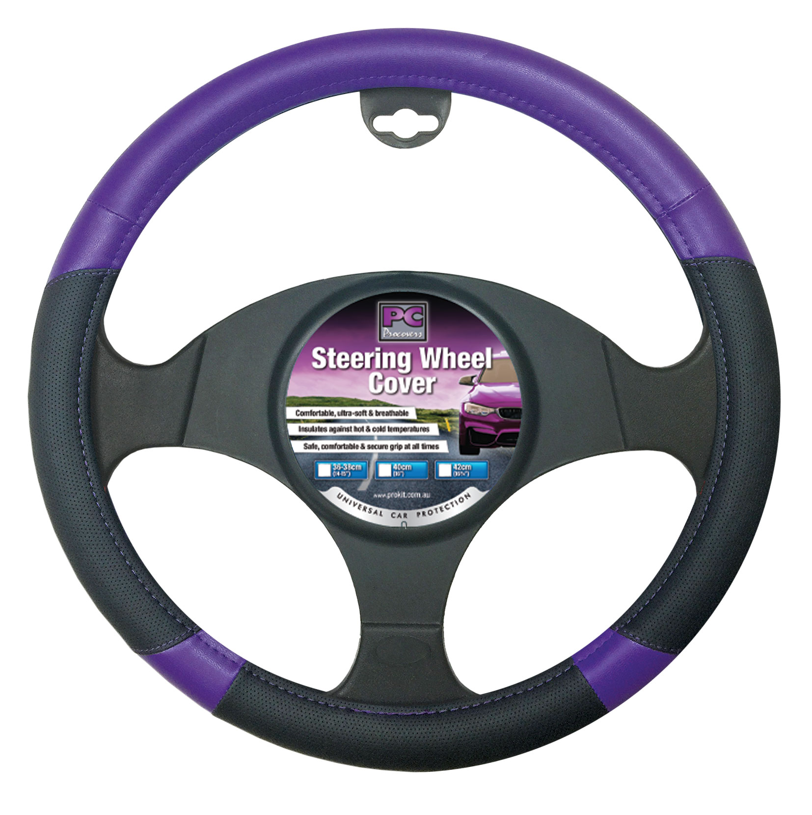 Breathable Black with Purple Embossing Steering Wheel Cover