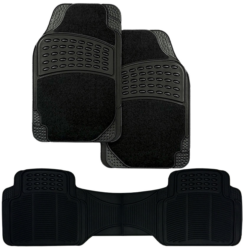3pc BLACK CARPET/RUBBER MAT SET