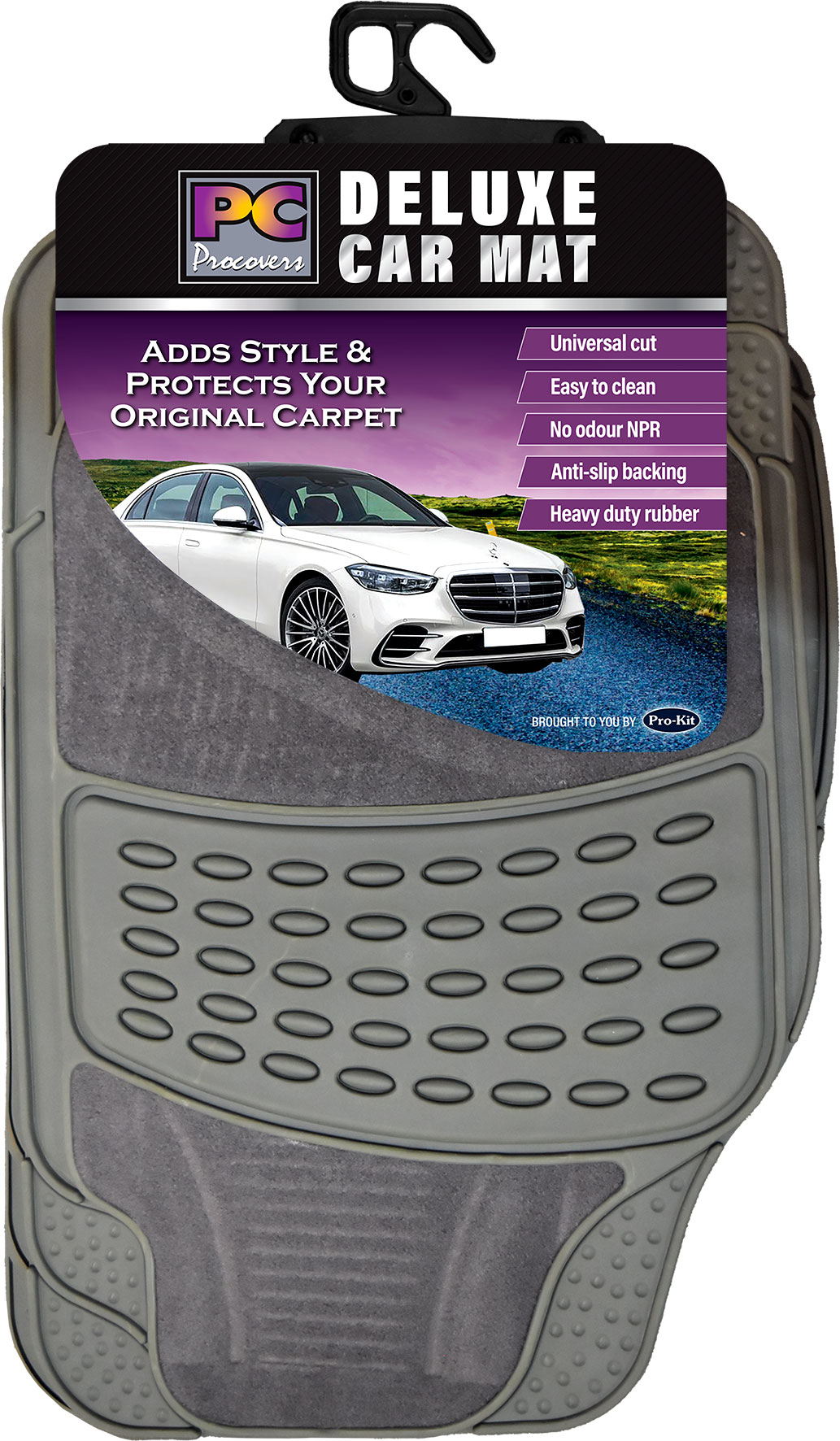 3pc GREY CARPET/RUBBER MAT SET