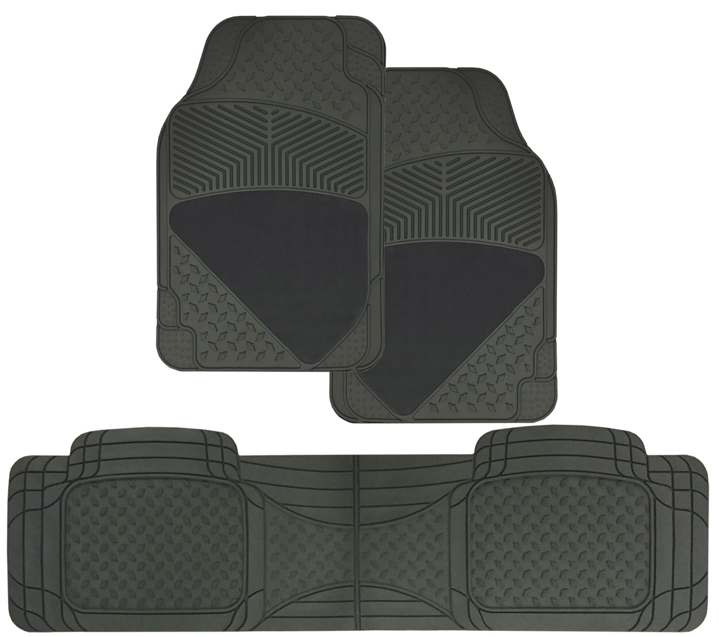 MAT SET – 3pc CARPET AND RUBBER GREY