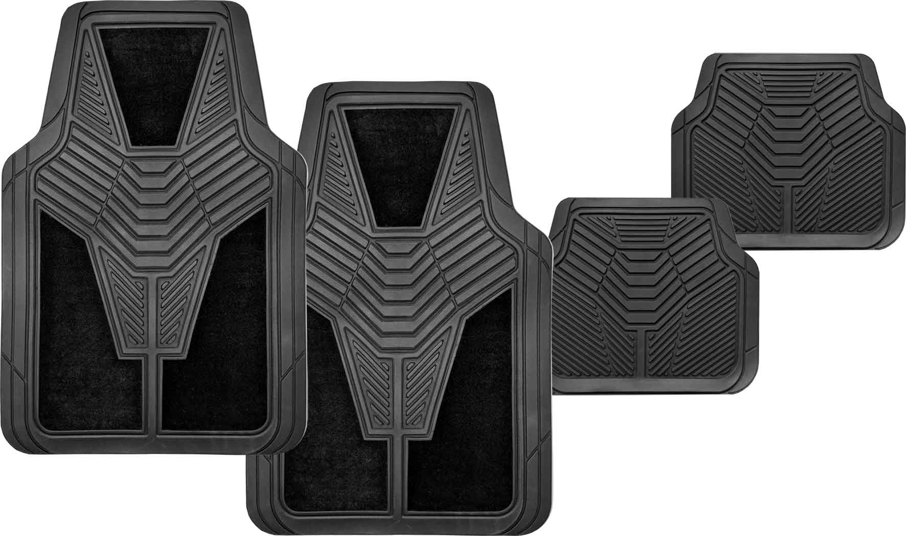 4pc Black Carpet & Rubber Mat Set with Velcro Positioning Tabs