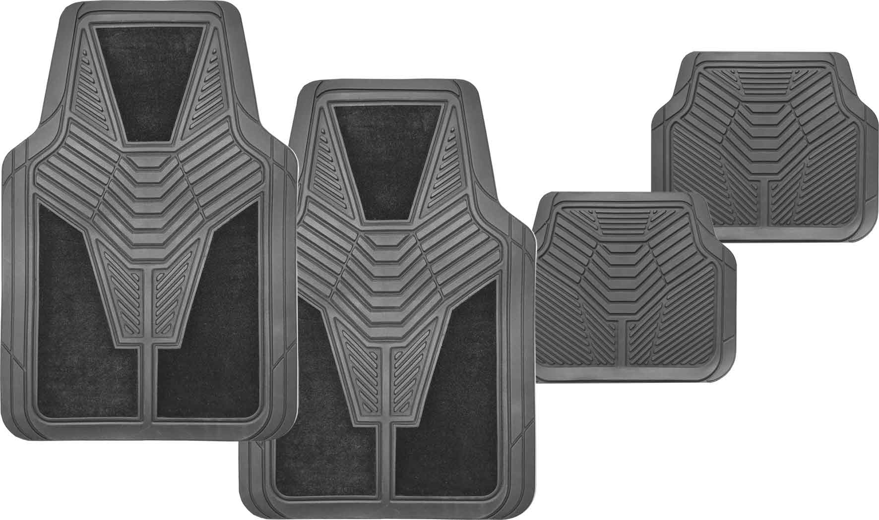 4pc Grey Carpet & Rubber Mat Set with Velcro Positioning Tabs