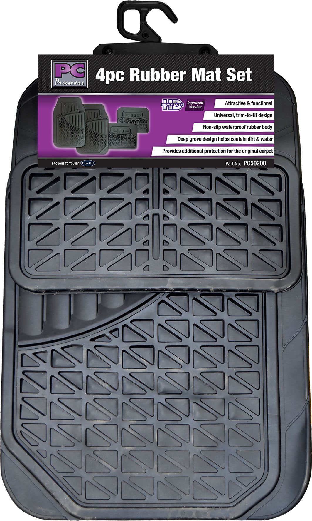 4pc BLACK RUBBER MAT SET