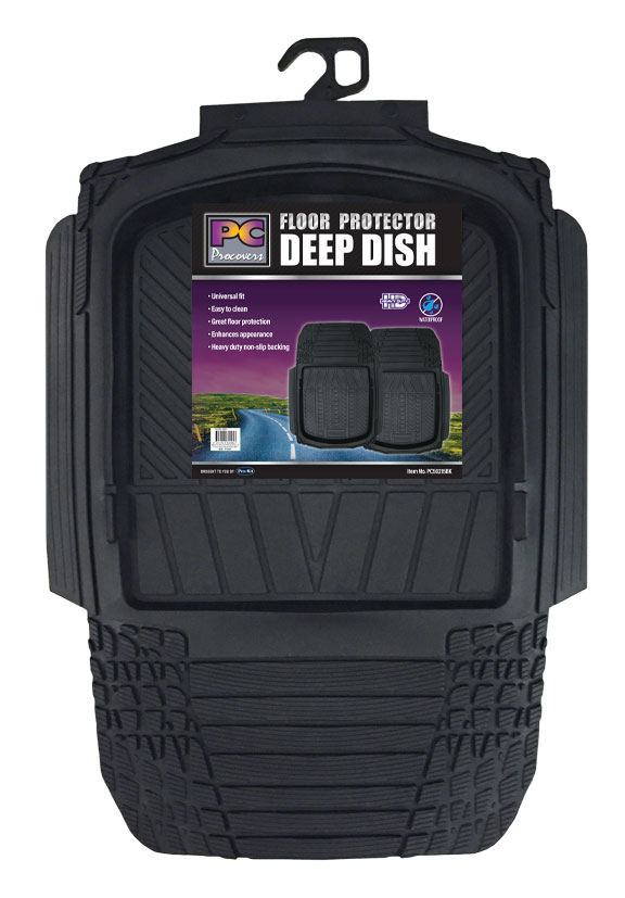 2pc Black Deep Dish Rubber Mat Set